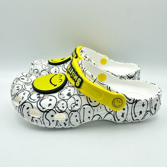 Crocs Kids Smiley World Clog US Juniors 4 EU 36-37 White Yellow NWOB - Picture 8 of 12